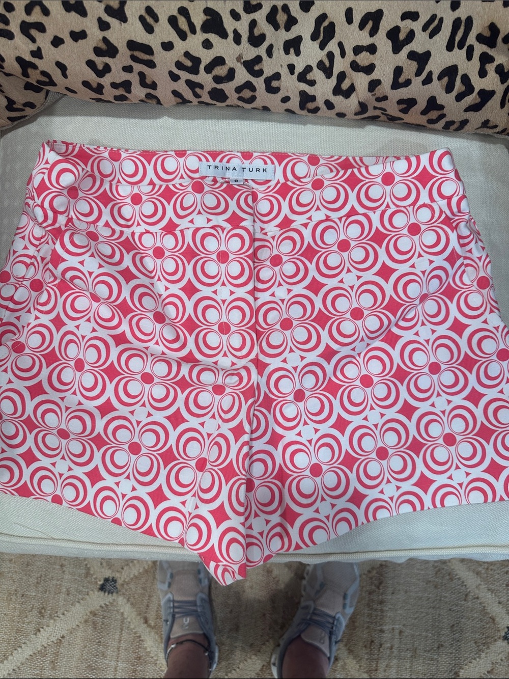 Trina Turk Coral Pink & White Geometric Print Women's Shorts